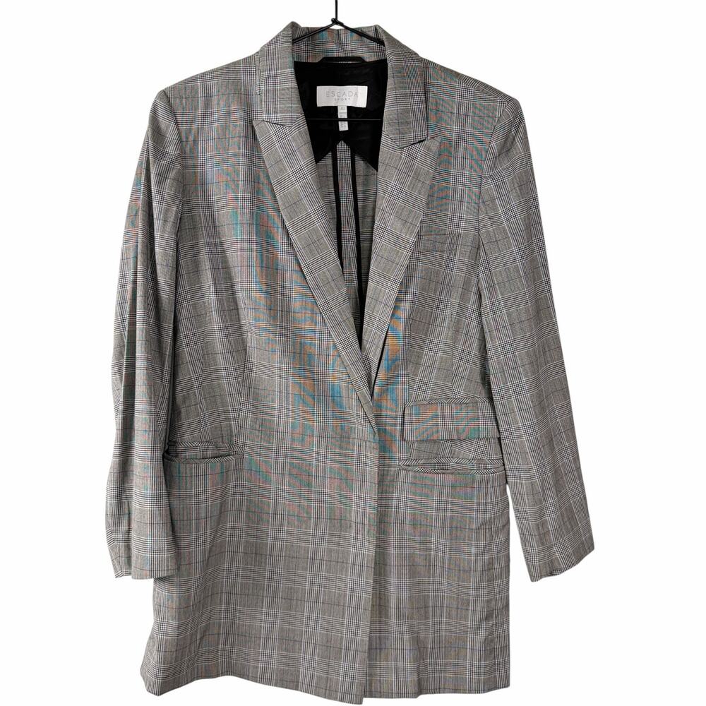 Escada Sport Baliliyn Virgin Wool Plaid Double Breasted Blazer Grey EU 40 US 8